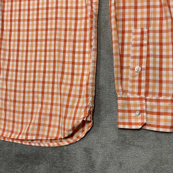 Levis Western Shirt Mens Large Pearl Snap Cowboy Country Retro Orange Plaid Stri - Picture 9 of 13